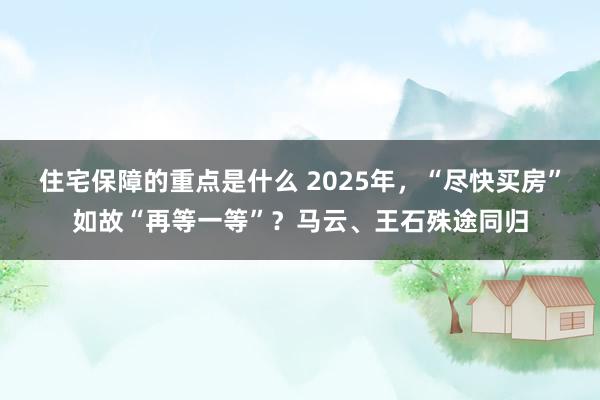 住宅保障的重点是什么 2025年，“尽快买房”如故“再等一等”？马云、王石殊途同归