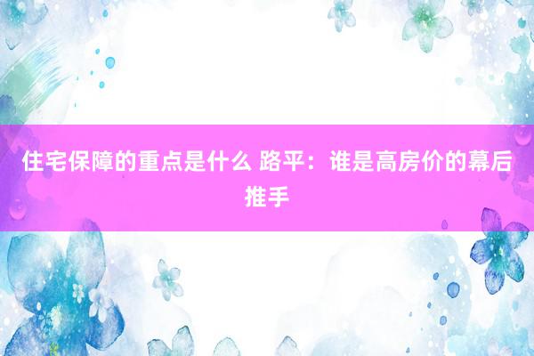 住宅保障的重点是什么 路平：谁是高房价的幕后推手