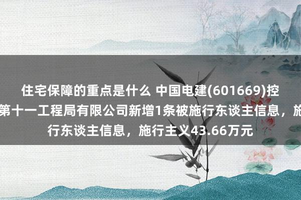 住宅保障的重点是什么 中国电建(601669)控股的中国水利水电第十一工程局有限公司新增1条被施行东谈主信息，施行主义43.66万元