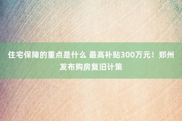 住宅保障的重点是什么 最高补贴300万元！郑州发布购房复旧计策